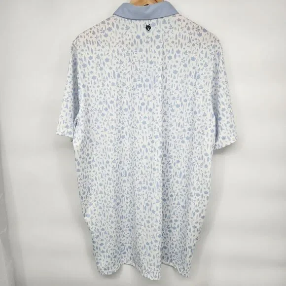 New Greyson Mens Golf Polo Magical Ferns Arctic White/Blue Floral Size XL NWT - Picture 3 of 9